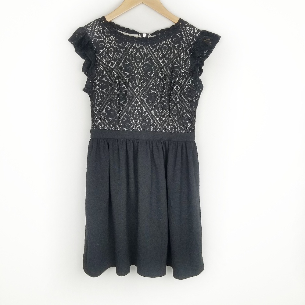Black Babydoll Lace Floral Line Dress Size Medium